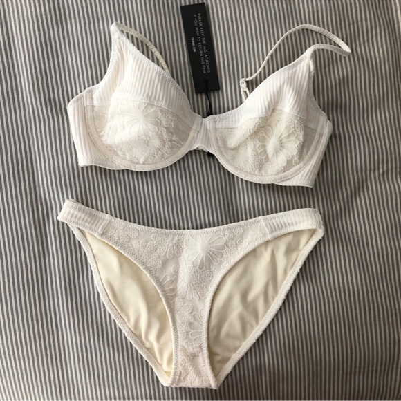 Triangl Floral Lace Coquette Swimwear Bikini Set XS - White
